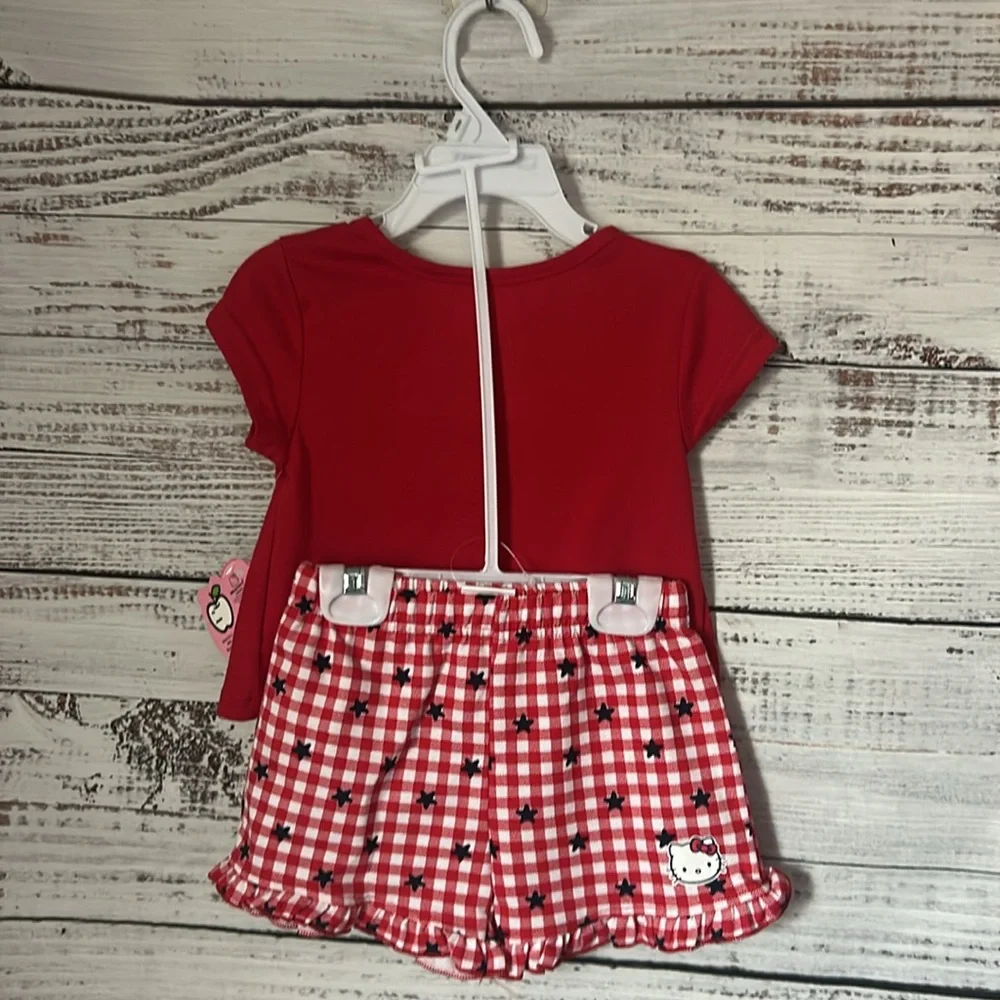 NWT Red Hello Kitty Ice Cream Top and Gingham Shorts Set size 2t